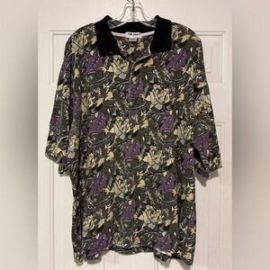 AM Player Floral Print Polo Shirt Vintage Made In USA XXL‎ Shirt Chemical Lime